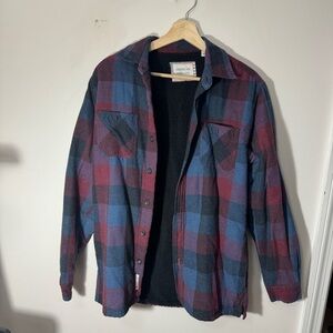 American Threads Blue & Burgundy Plaid Sherpa-Lined Shirt Jacket